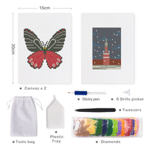 Laden Sie das Bild in den Galerie-Viewer, Mini Diamond Painting 15x20 cm (2 Stück) - Schmetterling trifft Turm