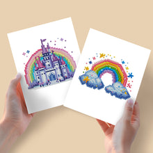 Laden Sie das Bild in den Galerie-Viewer, Mini Diamond Painting 15x20 cm (2 Stück) - Schloss und Regenbogen