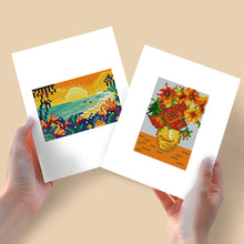 Laden Sie das Bild in den Galerie-Viewer, Mini Diamond Painting 15x20 cm (2 Stück) - Sonnenuntergang und Blüten