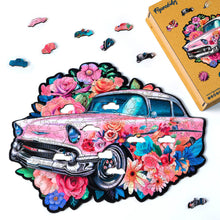 Laden Sie das Bild in den Galerie-Viewer, Holzpuzzle Erwachsene - Ausgang: Vintage-Blumenauto