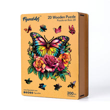 Laden Sie das Bild in den Galerie-Viewer, Holzpuzzle Erwachsene - Schmetterling und Rosen