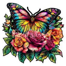 Laden Sie das Bild in den Galerie-Viewer, Holzpuzzle Erwachsene - Schmetterling und Rosen