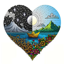 Laden Sie das Bild in den Galerie-Viewer, 2D Holzpuzzle – Nacht und Tag Herz