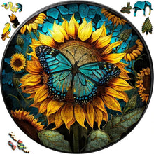 Laden Sie das Bild in den Galerie-Viewer, 2D Holzpuzzle – Schmetterling auf Sonnenblume