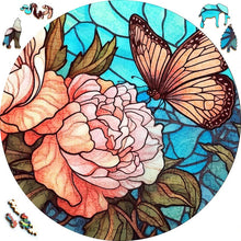 Laden Sie das Bild in den Galerie-Viewer, 2D Holzpuzzle – Schmetterling und Hortensien