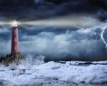 Laden Sie das Bild in den Galerie-Viewer, Malen nach Zahlen für Erwachsene | Tosendes Meer und Leuchtturm | Figured'Art