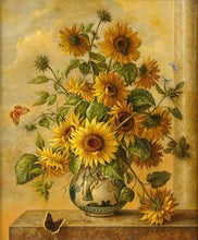 Laden Sie das Bild in den Galerie-Viewer, Malen nach Zahlen für Erwachsene | Sonnenblumenblüten auf der Kommode | Figured'Art