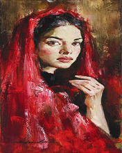 Laden Sie das Bild in den Galerie-Viewer, Malen nach Zahlen für Erwachsene | Frau mit rotem Tuch | Figured'Art