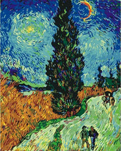 Laden Sie das Bild in den Galerie-Viewer, Malen nach Zahlen für Erwachsene | Landstraße mit Zypresse und Stern – Van Gogh | Figured'Art