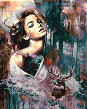 Laden Sie das Bild in den Galerie-Viewer, Malen nach Zahlen für Erwachsene | Frau und Hirsch | Figured'Art
