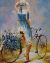 Laden Sie das Bild in den Galerie-Viewer, Malen nach Zahlen für Erwachsene | Junge Frau mit Fahrrad | Figured'Art