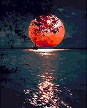 Laden Sie das Bild in den Galerie-Viewer, Malen nach Zahlen für Erwachsene | Roter Mond und See | Figured'Art