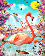 Laden Sie das Bild in den Galerie-Viewer, Malen nach Zahlen Figured'Art – Rosa Flamingos und Schmetterlinge