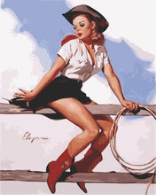 Laden Sie das Bild in den Galerie-Viewer, Malen nach Zahlen Figured'Art – Vintage Pin-up mit Lasso