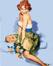 Laden Sie das Bild in den Galerie-Viewer, Malen nach Zahlen Figured'Art – Vintage Pin-up mit Blumenstrauß