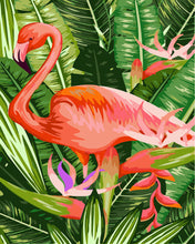 Laden Sie das Bild in den Galerie-Viewer, Malen nach Zahlen Figured'Art – Rosa Flamingo mitten im Laub