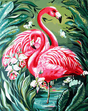 Laden Sie das Bild in den Galerie-Viewer, Malen nach Zahlen Figured'Art – Liebenswerte rosa Flamingos und Laub