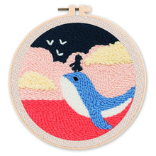 Laden Sie das Bild in den Galerie-Viewer, Punch Needle set Kleines Mädchen und ein Wal in der Abenddämmerung