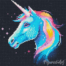 Laden Sie das Bild in den Galerie-Viewer, Mini Diamond Painting 25 x 25 cm - Neon-Einhorn