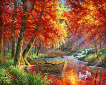 Laden Sie das Bild in den Galerie-Viewer, Malen nach Zahlen für Erwachsene | Boot am Herbstlichen Fluss | Figured'Art