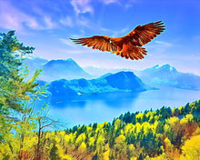 Laden Sie das Bild in den Galerie-Viewer, Diamond Painting – Adler und schweizer Landschaft – 40 x 50 cm auf Keilrahmen gespannt | Figured'Art