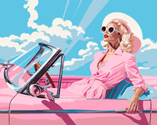 Laden Sie das Bild in den Galerie-Viewer, Malen nach Zahlen Figured'Art – Diva in einem rosa Retro-Auto