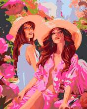 Laden Sie das Bild in den Galerie-Viewer, Malen nach Zahlen Figured'Art – Schwestern in einem rosa Garten