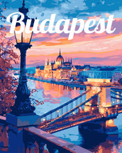 Laden Sie das Bild in den Galerie-Viewer, Malen nach Zahlen Figured'Art – Reiseposter Budapest bei Dämmerung