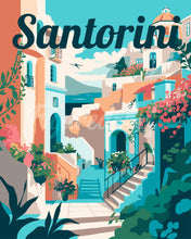 Laden Sie das Bild in den Galerie-Viewer, Malen nach Zahlen Figured'Art – Reiseposter Santorin in voller Blüte