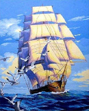 Laden Sie das Bild in den Galerie-Viewer, Malen nach Zahlen für Erwachsene | Boot und Möwen bei Sonnenuntergang | Figured'Art