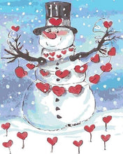 Laden Sie das Bild in den Galerie-Viewer, Malen nach Zahlen für Erwachsene | Schneemann und rote Herzen | Figured'Art