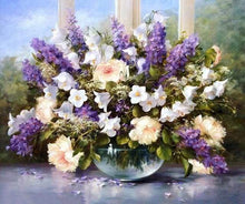 Laden Sie das Bild in den Galerie-Viewer, Malen nach Zahlen für Erwachsene | Blumenstrauß in weiß und lila | Figured'Art