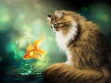 Laden Sie das Bild in den Galerie-Viewer, Diamond Painting, Katze und Goldfisch