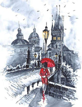Laden Sie das Bild in den Galerie-Viewer, Malen nach Zahlen für Erwachsene | Frau in rot mit Regenschirm | Figured'Art