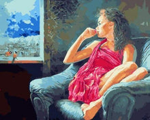 Laden Sie das Bild in den Galerie-Viewer, Malen nach Zahlen für Erwachsene | Nachdenkliche Frau nahe dem Fenster | Figured'Art