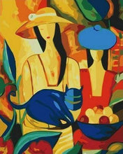 Laden Sie das Bild in den Galerie-Viewer, Malen nach Zahlen für Erwachsene | Frauen und blaue Katze | Figured'Art
