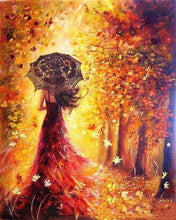 Laden Sie das Bild in den Galerie-Viewer, Malen nach Zahlen für Erwachsene | Herbstwald und Frau mit Regenschirm | Figured'Art