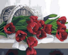 Laden Sie das Bild in den Galerie-Viewer, Malen nach Zahlen für Erwachsene | Korb mit roten Tulpen | Figured'Art