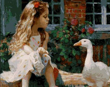 Laden Sie das Bild in den Galerie-Viewer, Malen nach Zahlen für Erwachsene | Kleines Mädchen und Ente | Figured'Art