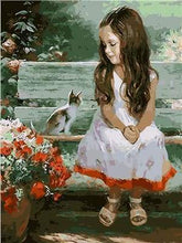 Laden Sie das Bild in den Galerie-Viewer, Malen nach Zahlen für Erwachsene | Kleines Mädchen mit ihrer Katze | Figured'Art