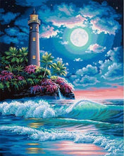 Laden Sie das Bild in den Galerie-Viewer, Malen nach Zahlen für Erwachsene | Leuchtturm unter dem Vollmond | Figured'Art