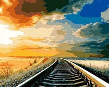 Laden Sie das Bild in den Galerie-Viewer, Malen nach Zahlen für Erwachsene | Schienen im Sonnenuntergang | Figured'Art