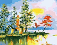 Laden Sie das Bild in den Galerie-Viewer, Malen nach Zahlen für Erwachsene | Hütte am Seeufer | Figured'Art