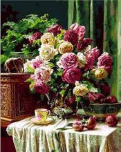 Laden Sie das Bild in den Galerie-Viewer, Malen nach Zahlen für Erwachsene | Kaffeetassen und schöner Blumenstrauß | Figured'Art