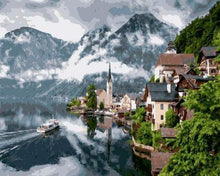 Laden Sie das Bild in den Galerie-Viewer, Malen nach Zahlen für Erwachsene | Dorf und Bergsee | Figured'Art
