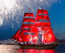 Laden Sie das Bild in den Galerie-Viewer, Malen nach Zahlen für Erwachsene | Rote Segel und Feuerwerk | Figured'Art